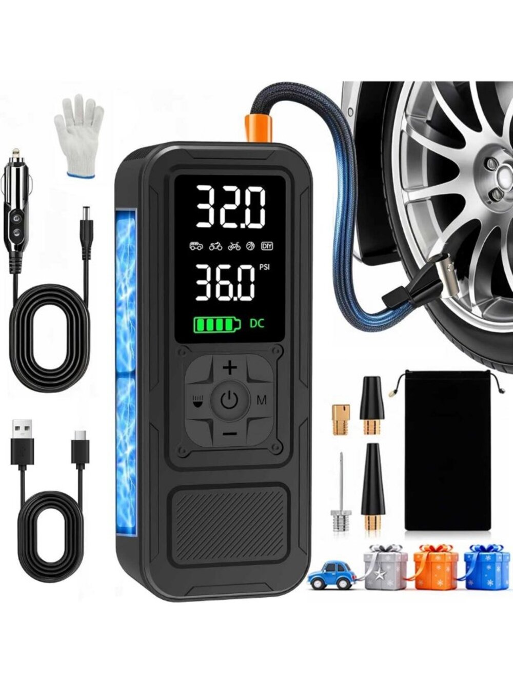 Portable Tire Inflator Air Compressor, 150PSI Cordless Pump with Digital Gauge